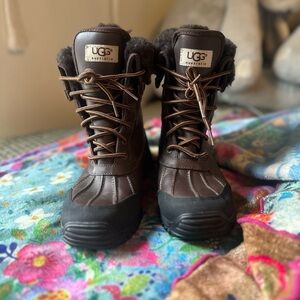 UGG Dark Brown Lace-Up Boots with Black Soles